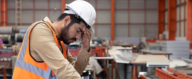 Worker rubbing eyes with vertigo