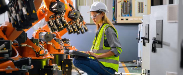 Woman working with robotic equipment