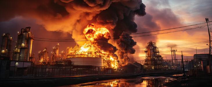 Fiery explosion at a factory