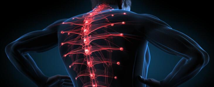Diagram of a human spine illustrating a work-related back injury.
