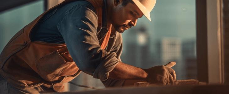 Construction worker laying bricks.