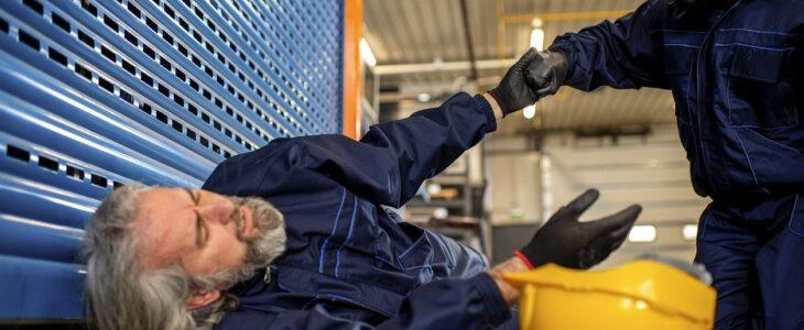 Worker after an accident in factory.